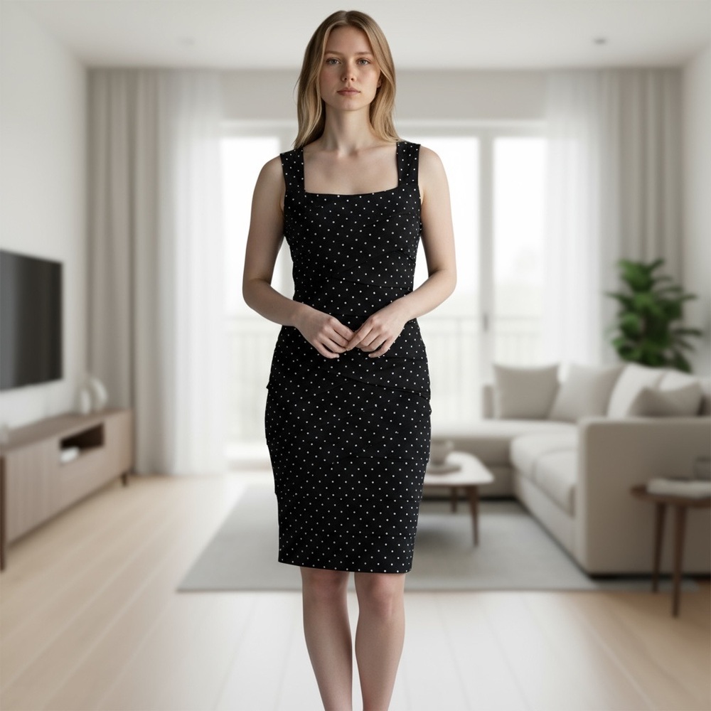 WHBM Instantly Slimming Classic Black Dress Silver Diamond Design Wrap Layers 10